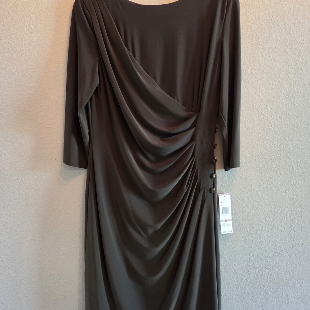 Jones New York Draped Long Sleeve Dress in Olive